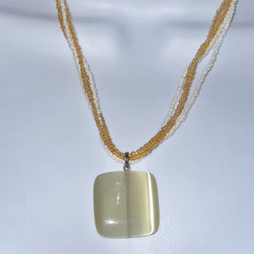Y2K Moonstone Glass Bead Brown Square Pendant
